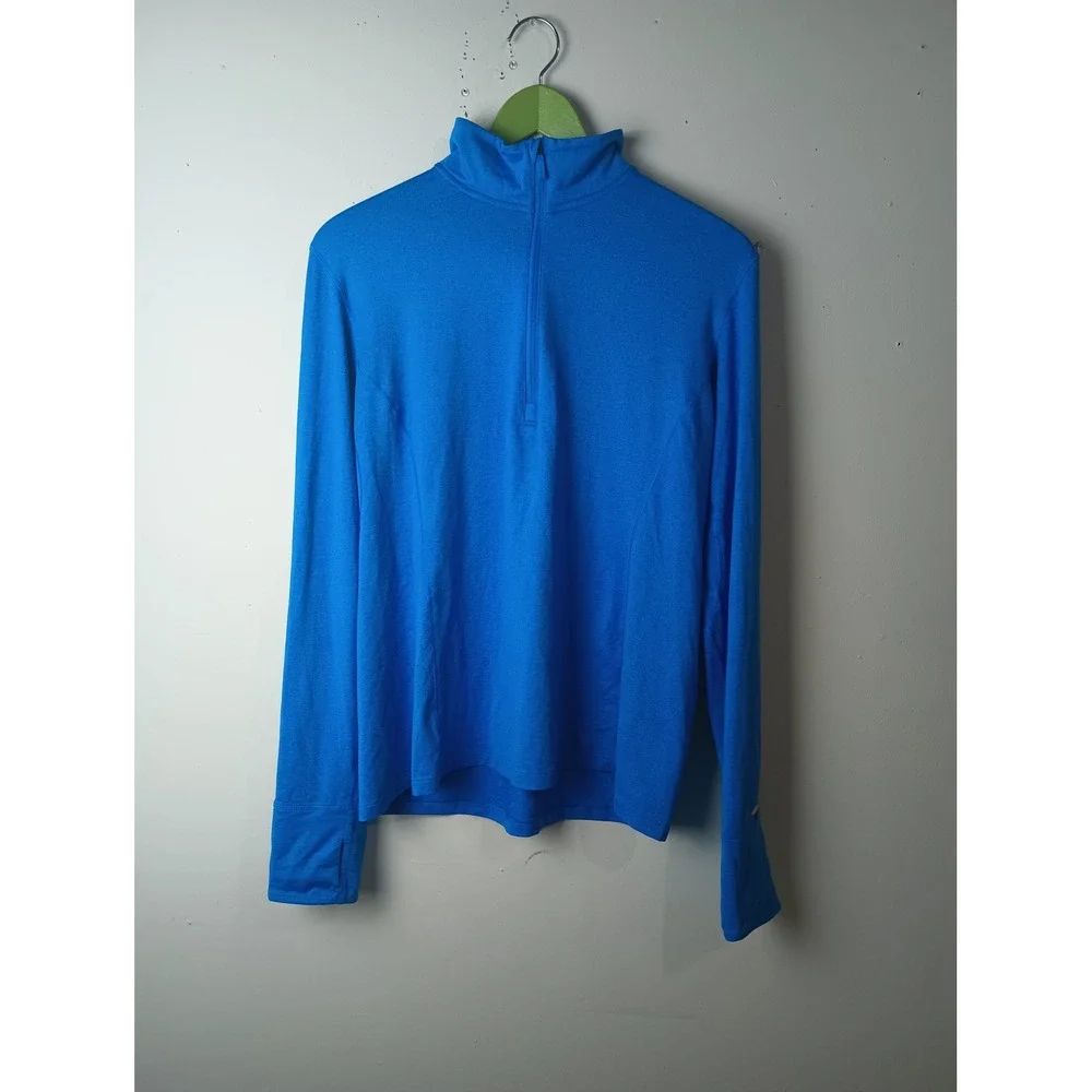 Brooks‎ Womens XL Blue Run Happy Quarter Zip Long Sleeve Running Top Thumbholes